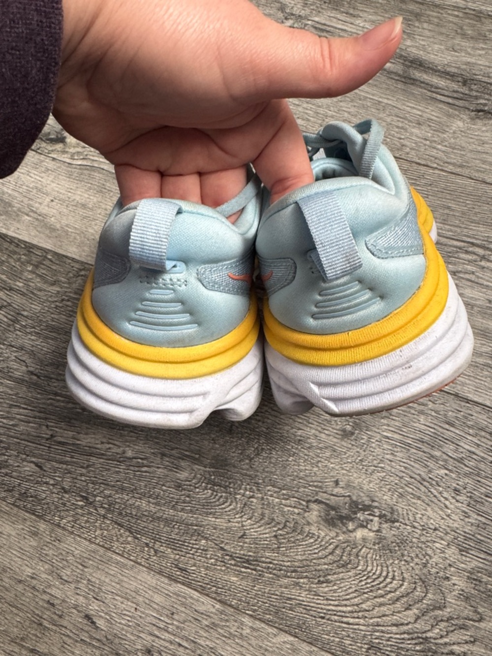 Hoka Light Blue Sneakers with Yellow Midsole and Coral Logo - Picture 7 of 9